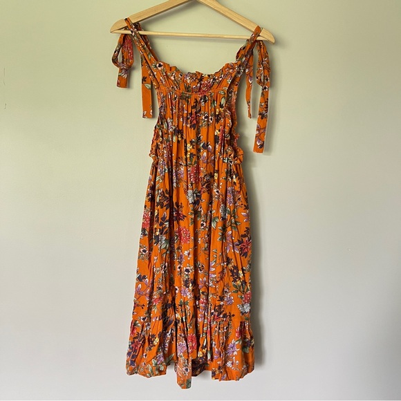 Easel Dress Size Medium Orange Floral Sundress Tie Straps Flowy Boho - Picture 9 of 11